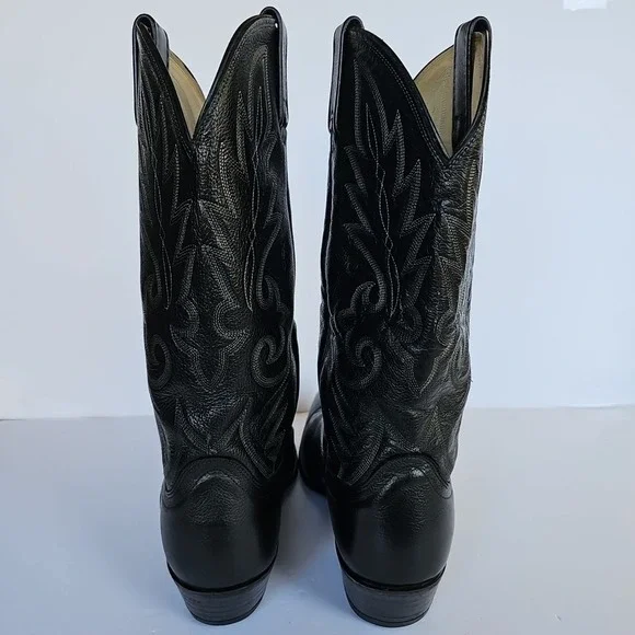 Vtg Dan Post 110 J Black Western‎ Extra Wide Cowboy Boots Mens Sz 10 EW 1705